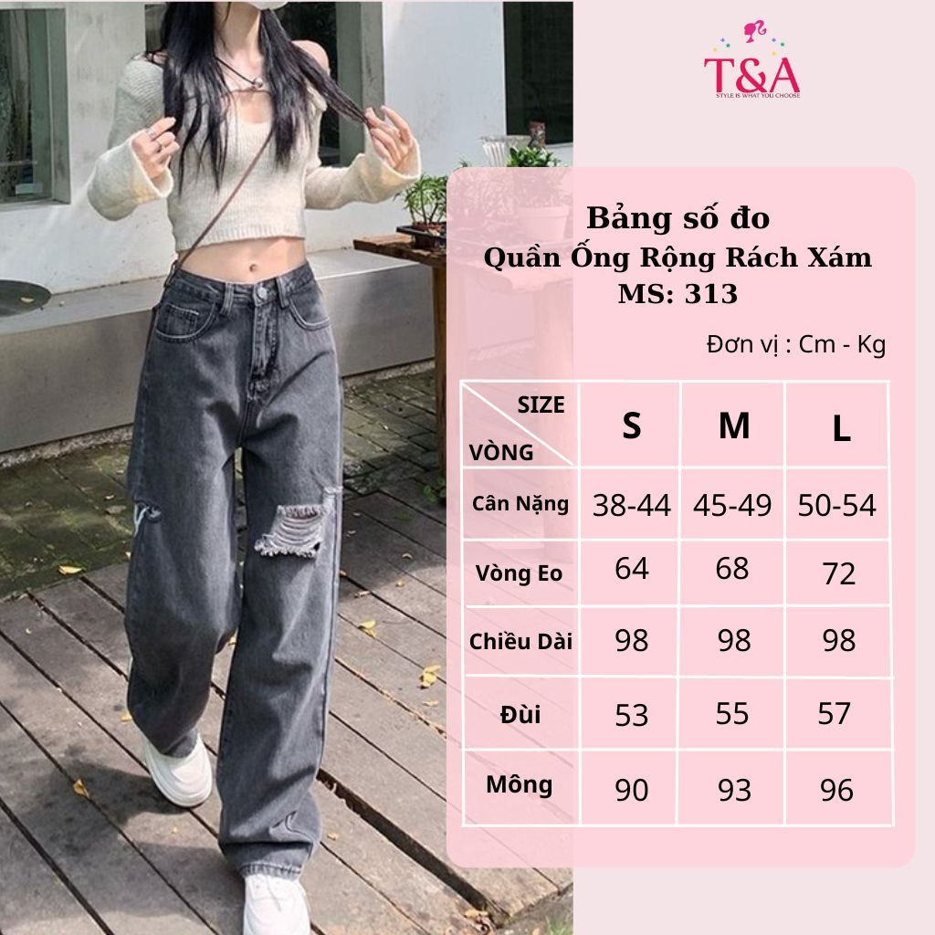 Quần Jean Nữ Màu Vitager Ống Rộng , Quần Bò Jean Nữ Rách Gối Phong Cách Cá Tính Âu Mỹ - 313