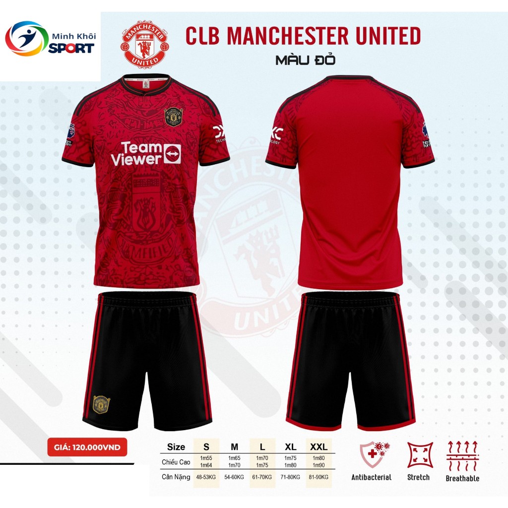 Bộ Quần Áo Đá Banh CLB MU 2023-2024 Màu Đỏ