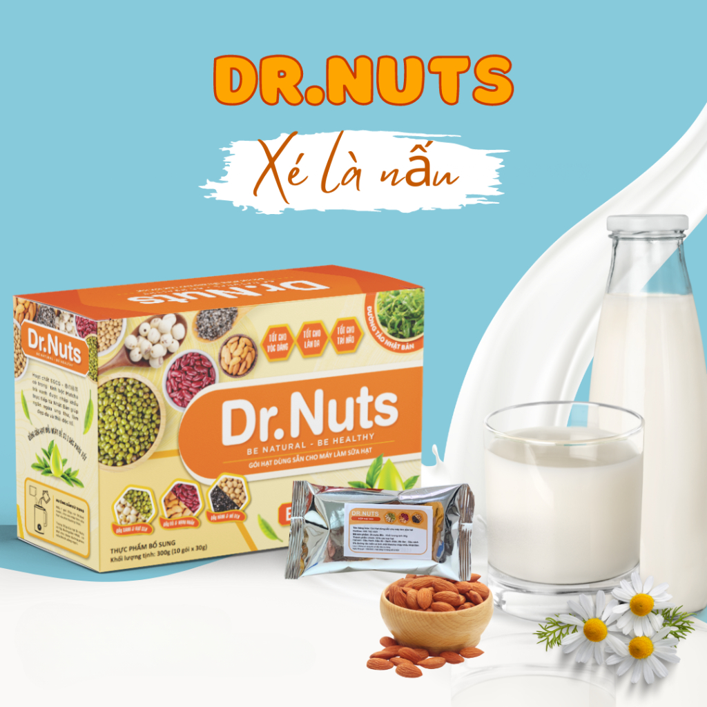 Gói Hạt Làm Sẵn Cho Máy Sữa Hạt |DR.NUTS, Hộp 10 Gói 30g Có Nhiều Vị Mix Với Nhau, Hạn Sử Dụng 12 Tháng