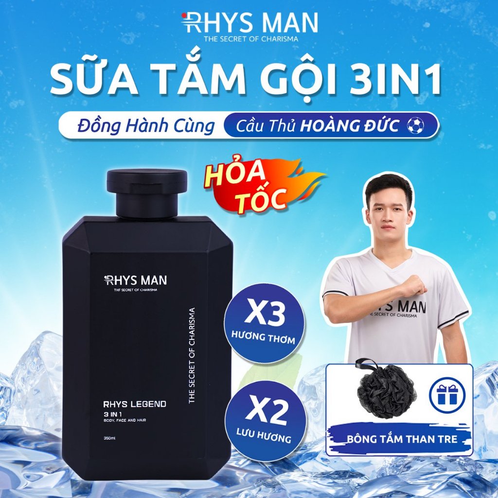 Sữa tắm gội nam hương nước hoa 3 in 1 RHYS MAN Rhys Legend 350ml