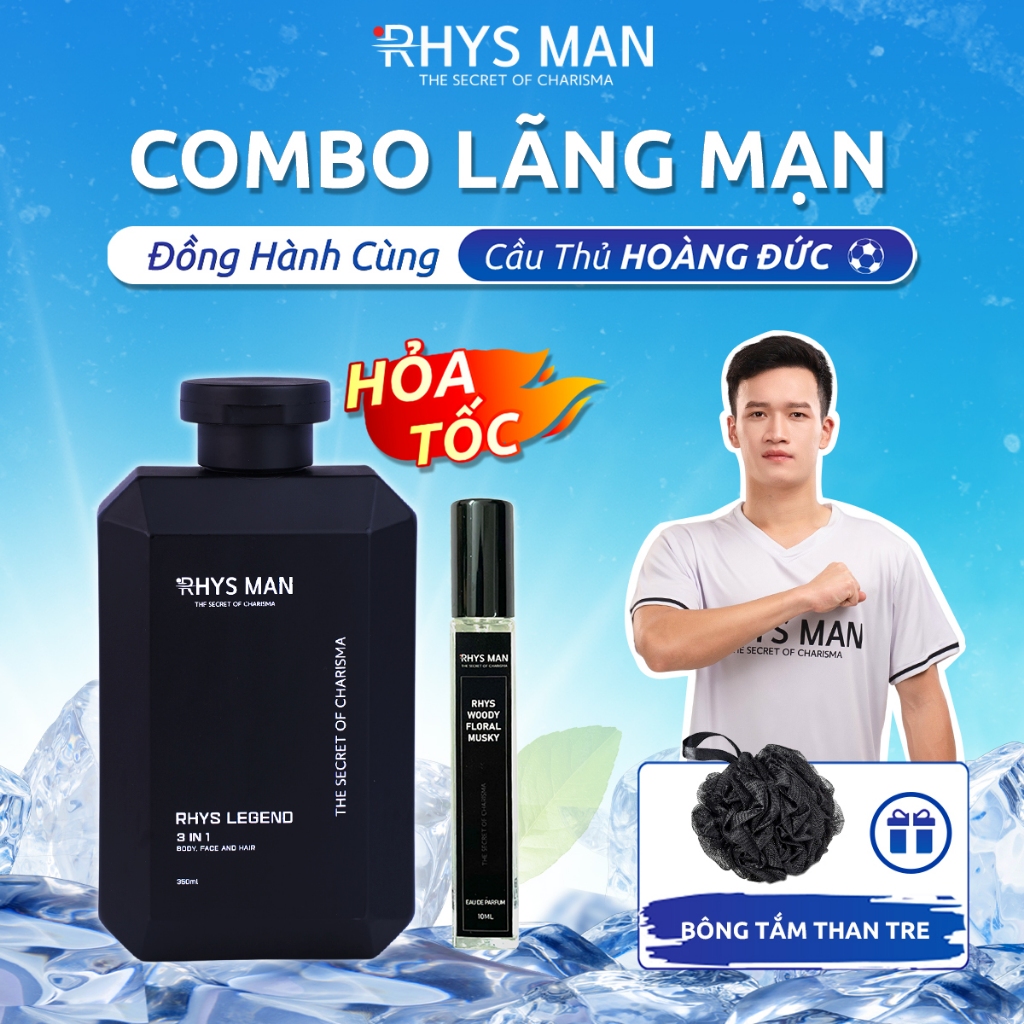 Bộ Quà Tặng Nam - Sữa tắm gội nam 3 in 1 hương nước hoa 350ml & Nước hoa nam Homme RHYS MAN 10ml