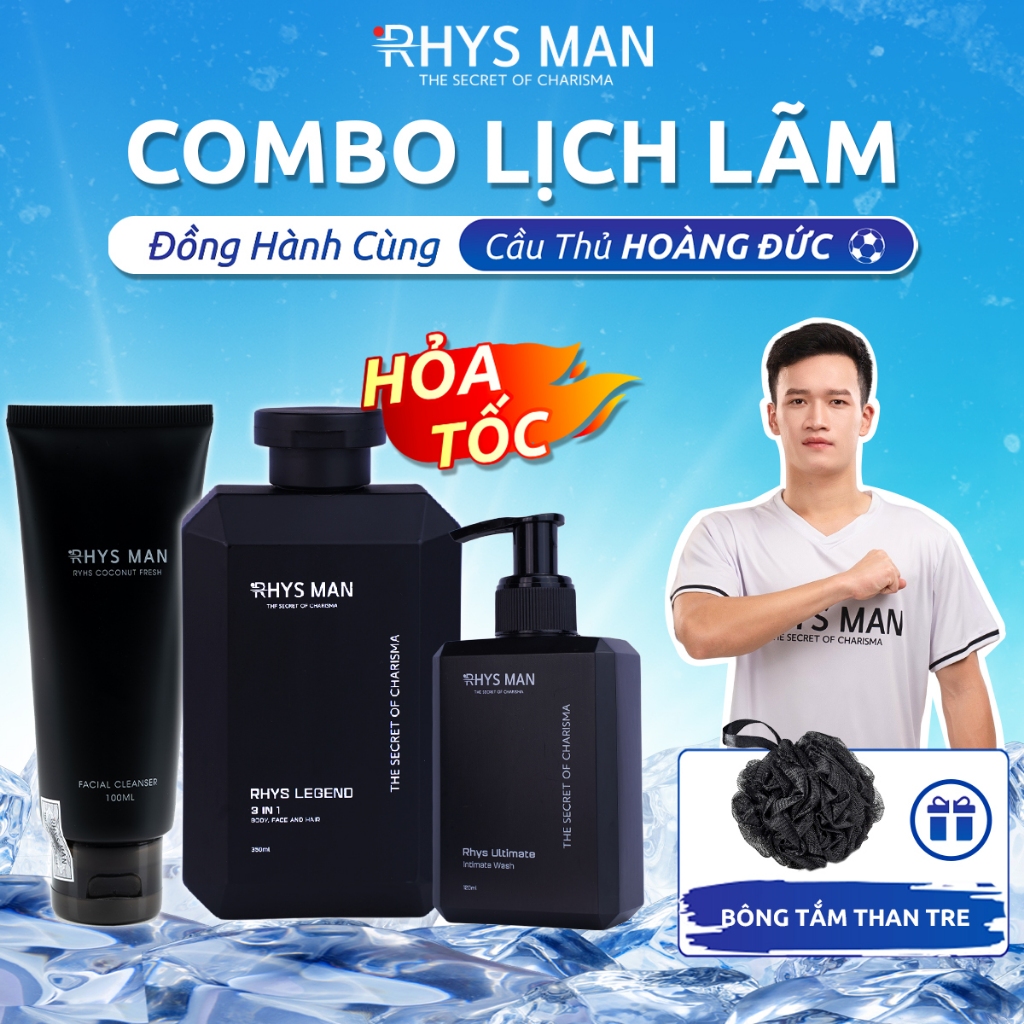 Bộ Quà Tặng Nam - Sữa tắm gội nam 350 ml & Sữa rửa mặt nam 100ml & Dung dịch vệ sinh 120ml RHYS MAN