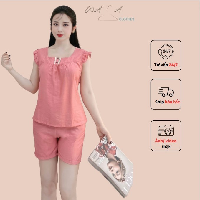 BỘ MẶC NHÀ,BỘ LANH QUẦN ĐÙI ÁO TAY BÈO, SIZE 45-65KG