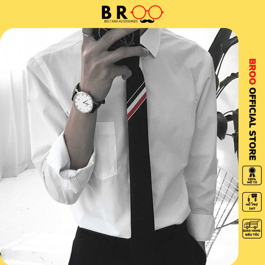 Cà vạt nam nữ thắt sẵn BROO bản nhỏ 7cm phù hợp đi học, đi làm, đi chơi phong cách Hàn Quốc
