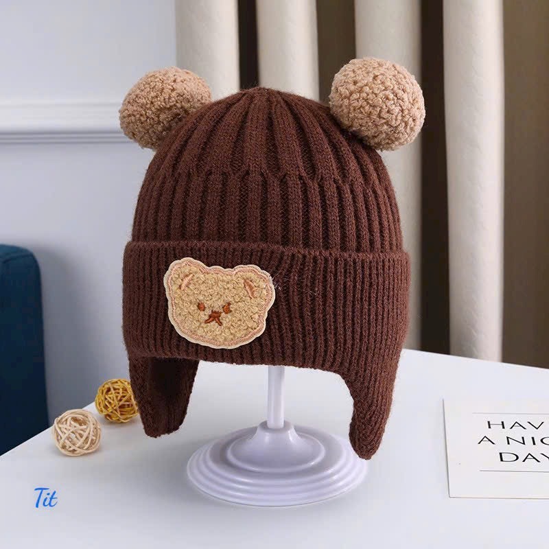 Mũ Len có bịt tai hình gấu cho bé siêu dễ thương
