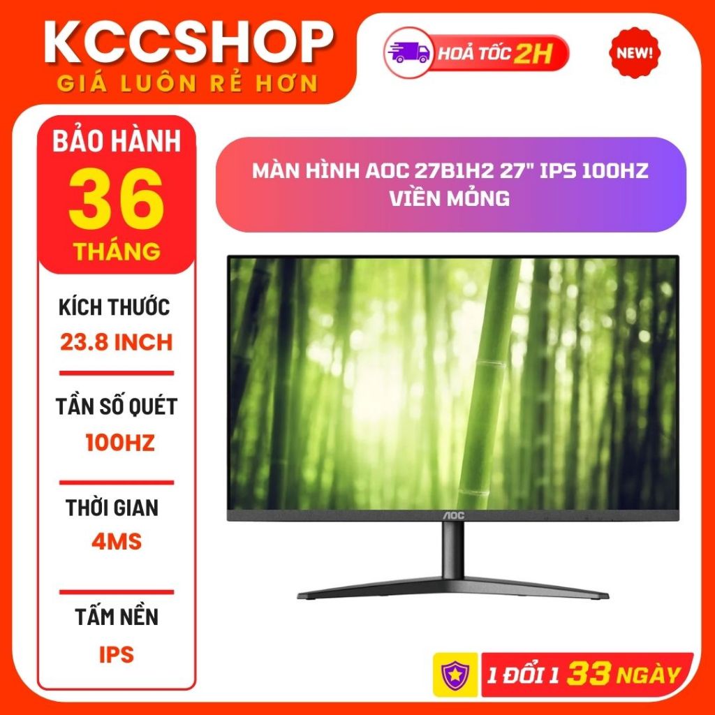 Màn hình AOC 27B1H2 27" IPS 100Hz viền mỏng - Bảo Hành 36 Tháng.
