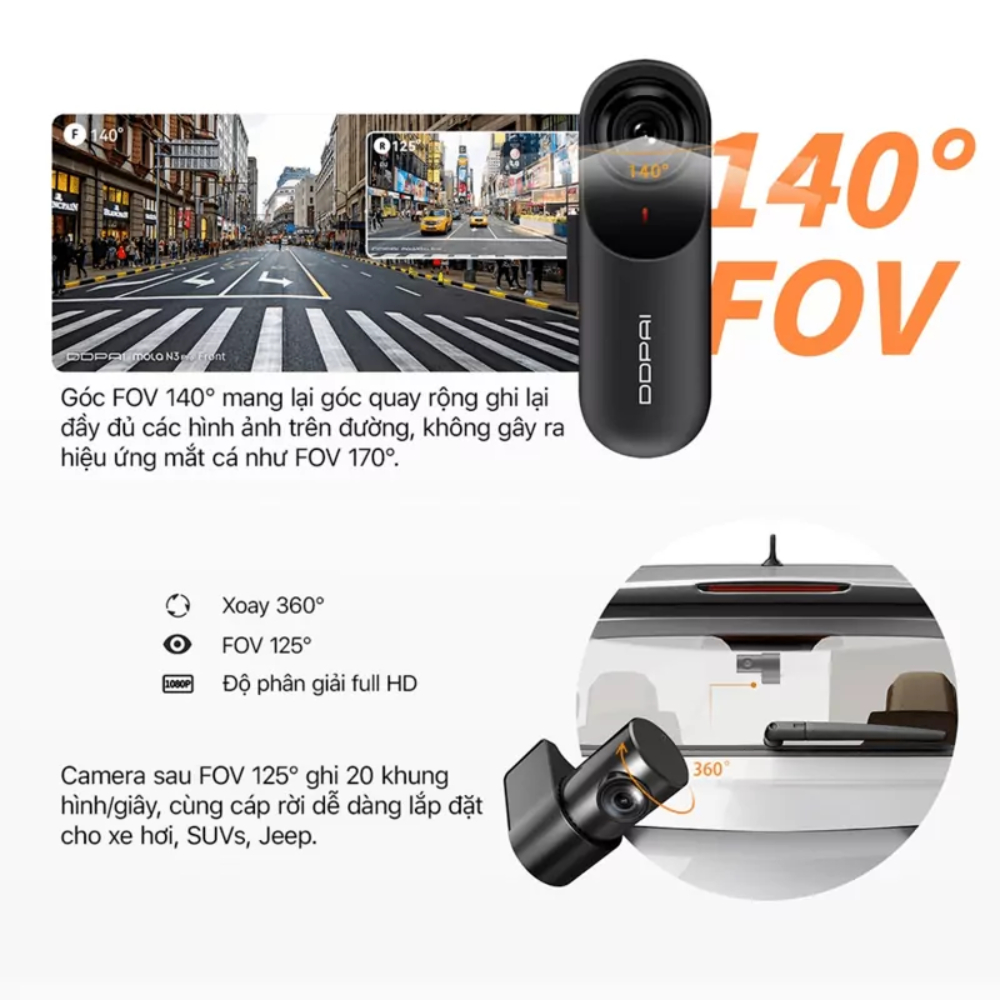 Camera hành trình ô tô DDPAI Dash Cam Mola N3 / N3 GPS / N3 Pro Phiên bản toàn cầu Độ phân giải 1600P - Bảo hành 2N