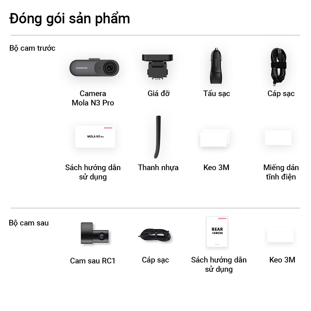 Camera hành trình ô tô DDPAI Dash Cam Mola N3 / N3 GPS / N3 Pro Phiên bản toàn cầu Độ phân giải 1600P - Bảo hành 2N