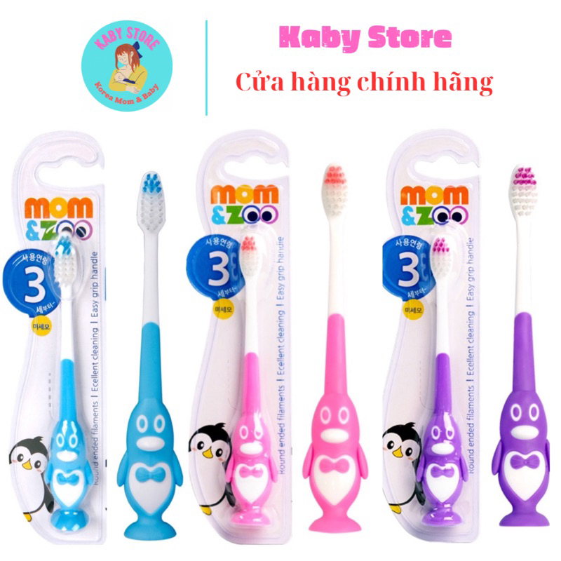 Bàn chải đánh răng hình chim cánh cụt cho trẻ em từ 3 tuổi Mom&zoo Hàn Quốc