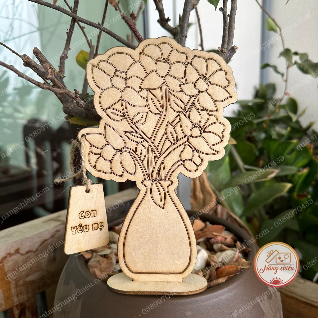 Hoa gỗ tô màu thích hợp làm quà tặng, trang trí, decor có kèm chân đế gỗ để bàn - Nhận làm hình theo yêu cầu