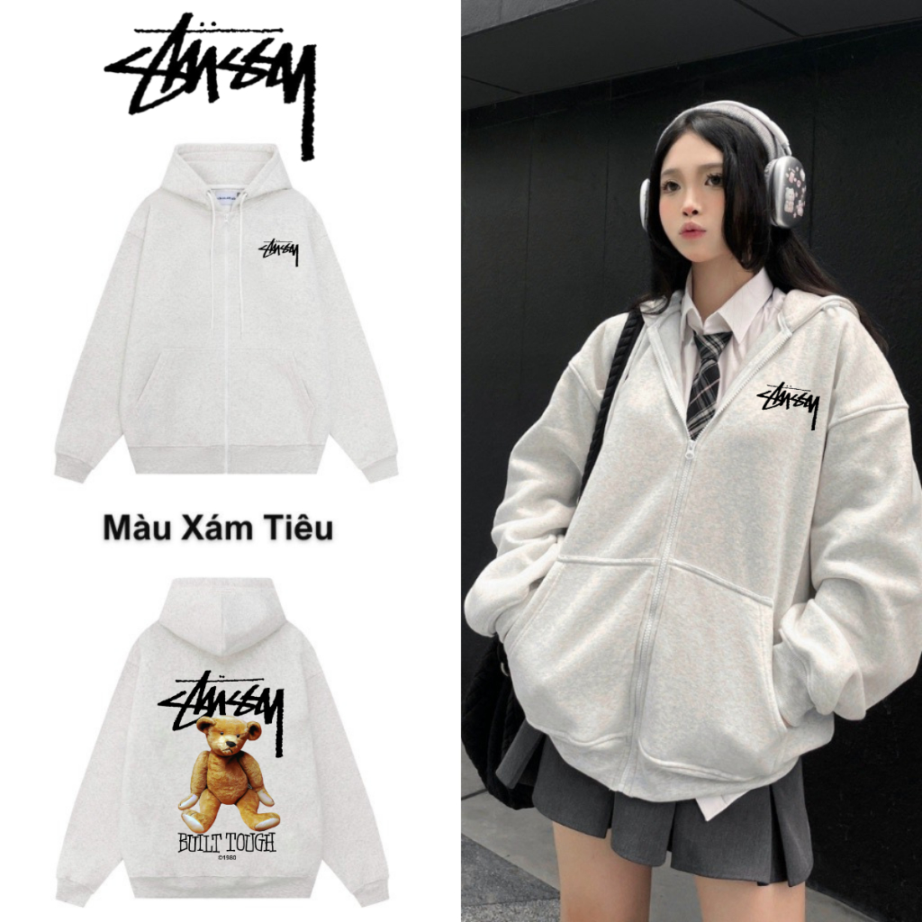 Áo hoodie zip STUSSY khóa kéo nỉ bông siêu dày form rộng ,áo khoác zip stussy nam nữ Bico Stduio