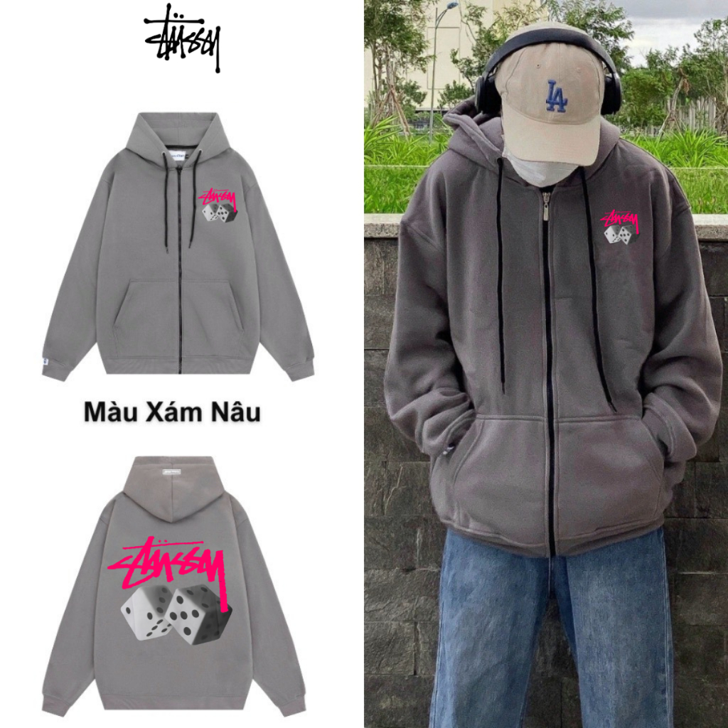 Áo hoodie zip STUSSY khóa kéo nỉ bông siêu dày form rộng ,áo khoác zip stussy nam nữ Bico Stduio