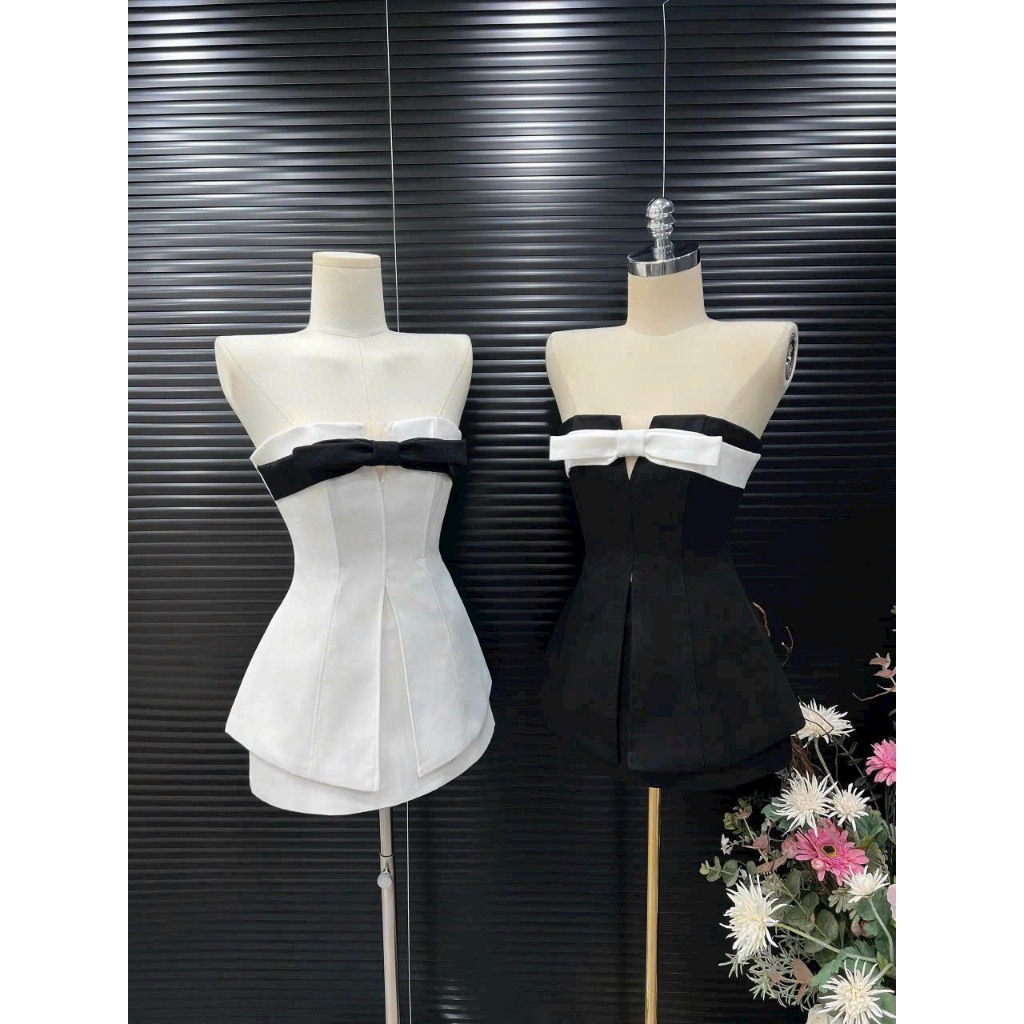 Set áo cúp phối nơ tà xẻ chân váy A sang chảnh tôn dáng chất dày dặn Kris Set Biu Clothing BB0162