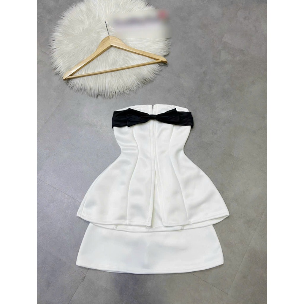 Set áo cúp phối nơ tà xẻ chân váy A sang chảnh tôn dáng chất dày dặn Kris Set Biu Clothing BB0162