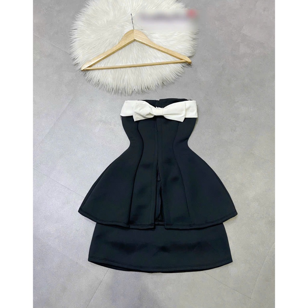 Set áo cúp phối nơ tà xẻ chân váy A sang chảnh tôn dáng chất dày dặn Kris Set Biu Clothing BB0162