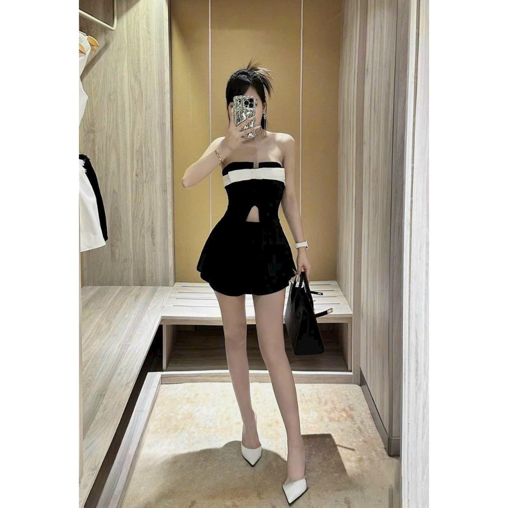 Set áo cúp phối nơ tà xẻ chân váy A sang chảnh tôn dáng chất dày dặn Kris Set Biu Clothing BB0162
