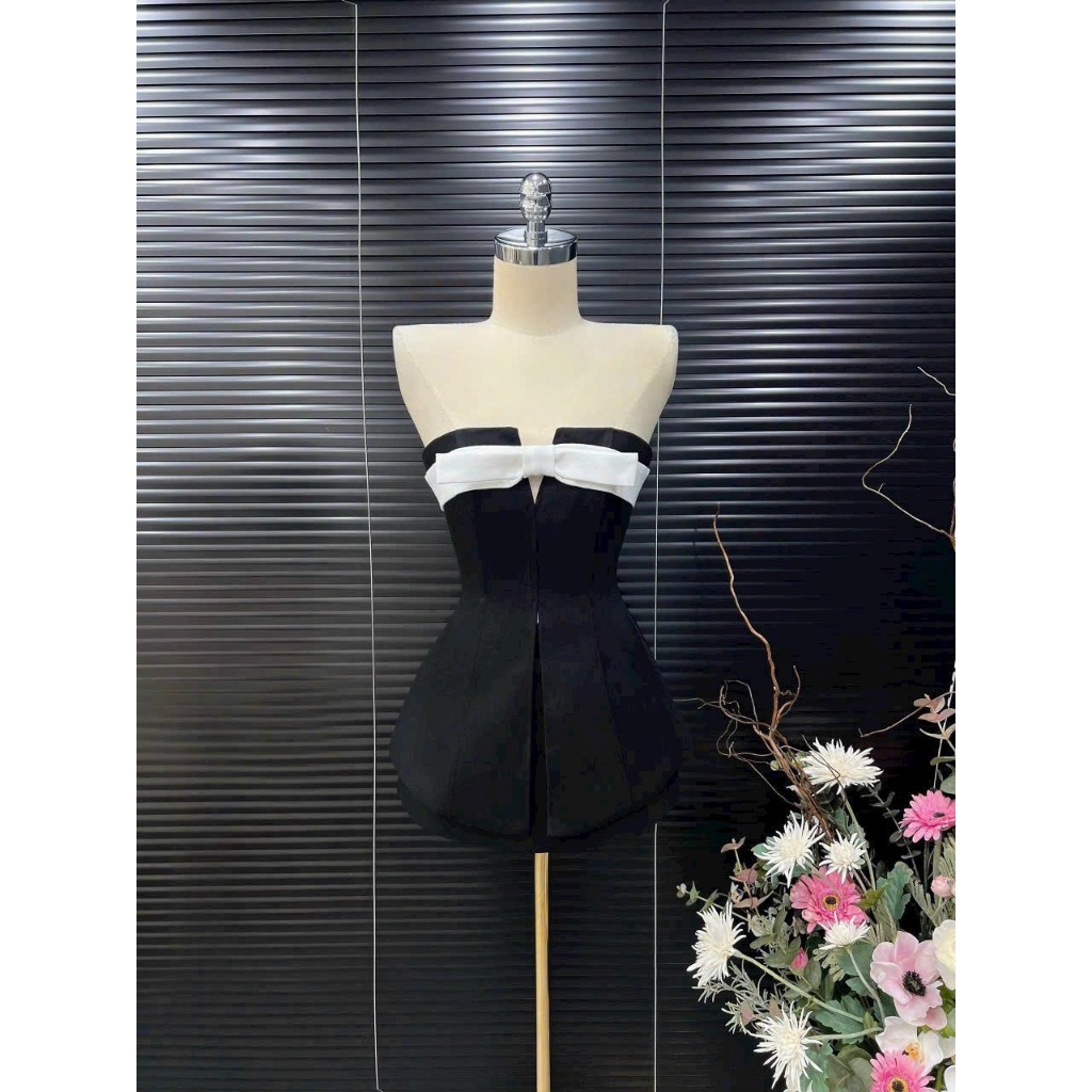 Set áo cúp phối nơ tà xẻ chân váy A sang chảnh tôn dáng chất dày dặn Kris Set Biu Clothing BB0162