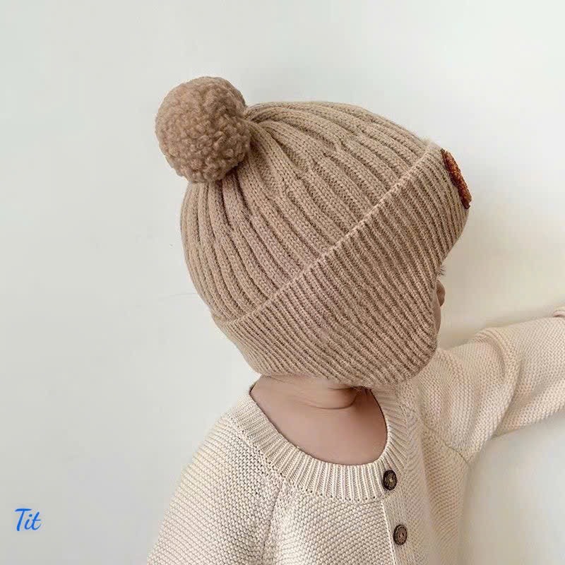 Mũ Len có bịt tai hình gấu cho bé siêu dễ thương