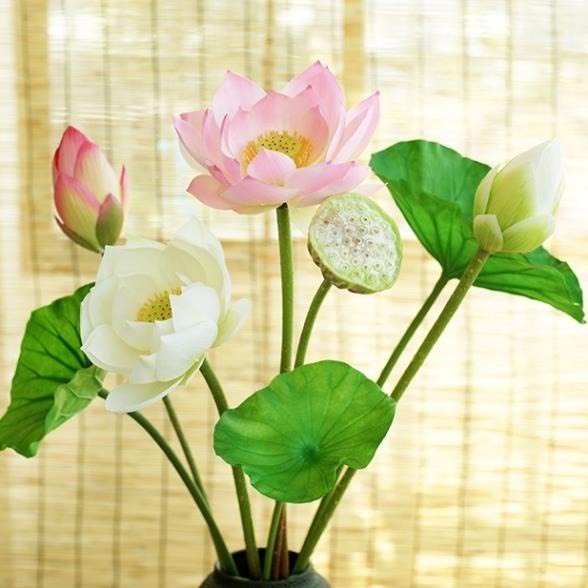 Hoa giả hoa sen quan âm giả trang trí decor nhà cửa bền đẹp, chất lượng