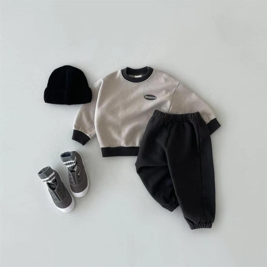 TE96- Bộ nỉ áo + quần Bonito Hokiha Kids chất nỉ lót lông nhung dầy dặn mềm mịn cho bé trai từ 8-16kg