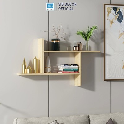 Kệ Gỗ Trang Trí Treo Tường 2 Tầng Cách Điệu Độc Đáo SIB Decor KT515