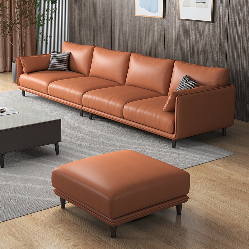 Bộ sofa FUNHOUSE phòng khách bọc da đệm bọt biển, chân sắt + tặng kèm 2 đôn 4 gối