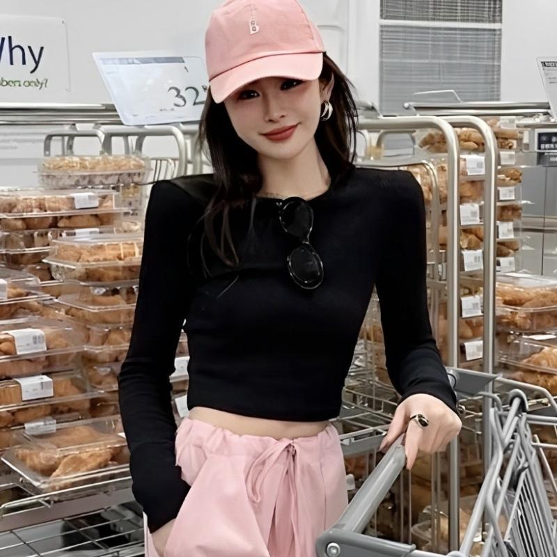 Áo Croptop Cổ Tròn Dài Tay Vải Thun Tăm Áo Dài Tay Nữ Cổ Tròn Dáng Croptop Phong Cách Hàn Quốc VIETCEN