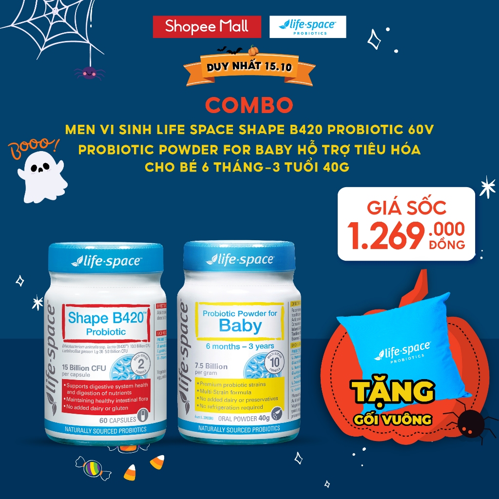 Combo Men vi sinh Life Space Shape B420 Probiotic 60v & Probiotic Powder For Baby hỗ trợ tiêu hóa cho bé 0-3yrs 40g