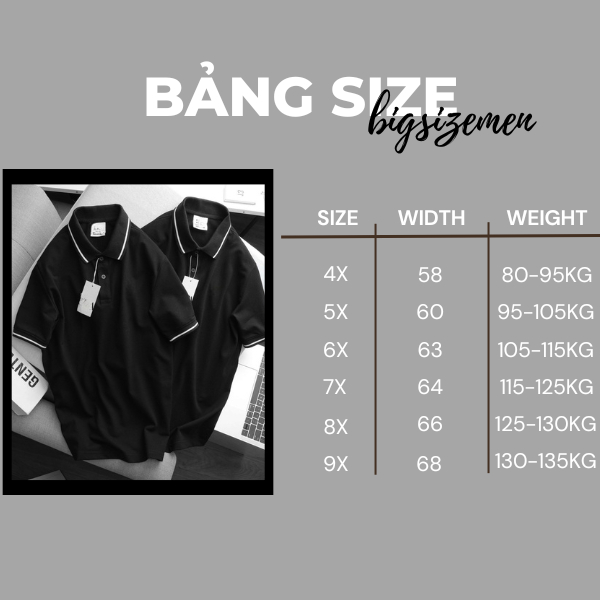 Áo thun polo nam BB - Boiz Big Size  tay ngắn viền tay cổ sọc form 85kg - 135kg