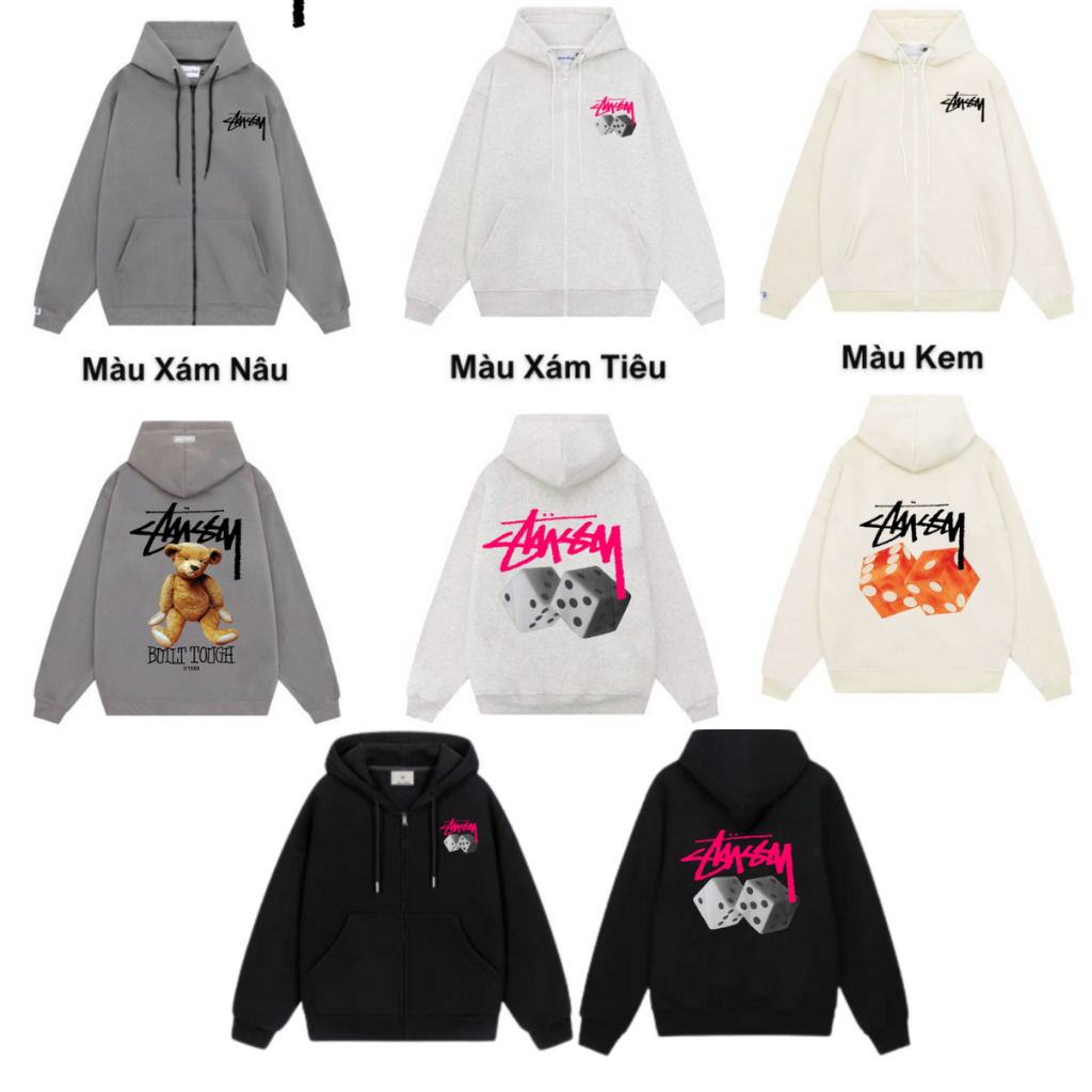Áo hoodie zip STUSSY khóa kéo nỉ bông siêu dày form rộng ,áo khoác zip stussy nam nữ Bico Stduio