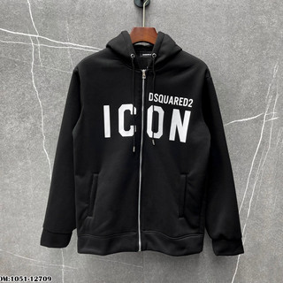  Áo khoác hoodie zip nam nữ Dsq2 nỉ bông in chữ ICON trắng ngang ngực bo ống dày dặn boy phố HZ25P 