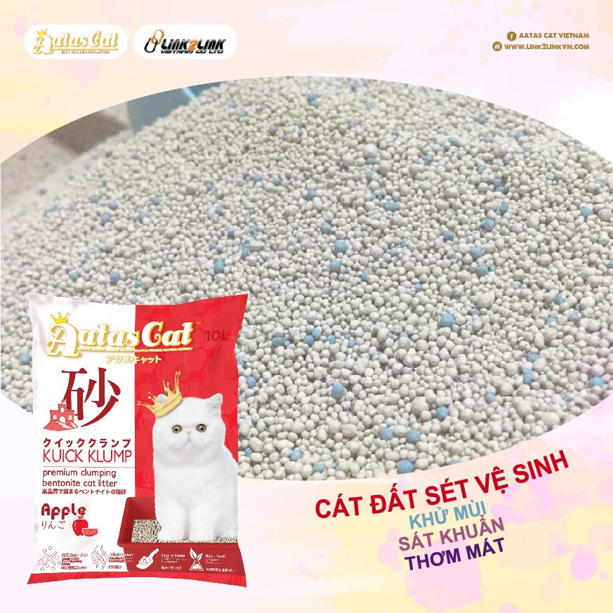 Cát Đất Sét Aatas 10L ~ 7.5Kg Thơm Lâu Vón Tốt Khử Mùi Nhanh - Made in Singapore