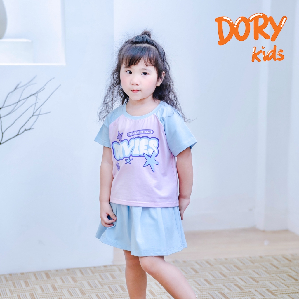 SET Bộ Baby Tee cho bé gái DORYKIDS đồ bộ tay ngắn phối chân váy vải thun cotton siêu mát cho trẻ em SB06