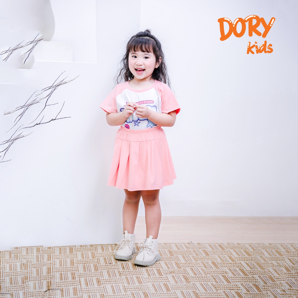 SET Bộ Baby Tee cho bé gái DORYKIDS đồ bộ tay ngắn phối chân váy vải thun cotton siêu mát cho trẻ em SB06