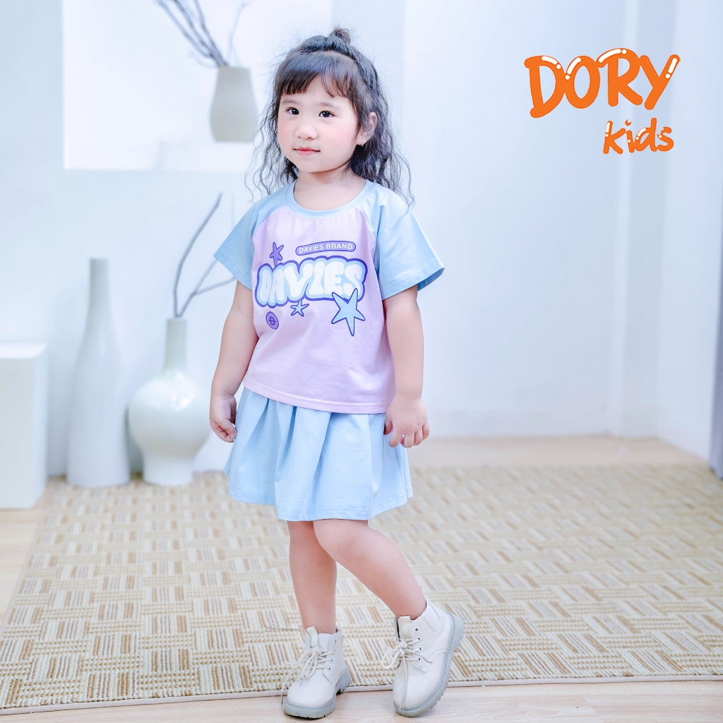 SET Bộ Baby Tee cho bé gái DORYKIDS đồ bộ tay ngắn phối chân váy vải thun cotton siêu mát cho trẻ em SB06