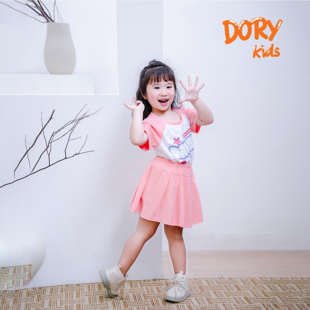 SET Bộ Baby Tee cho bé gái DORYKIDS đồ bộ tay ngắn phối chân váy vải thun cotton siêu mát cho trẻ em SB06