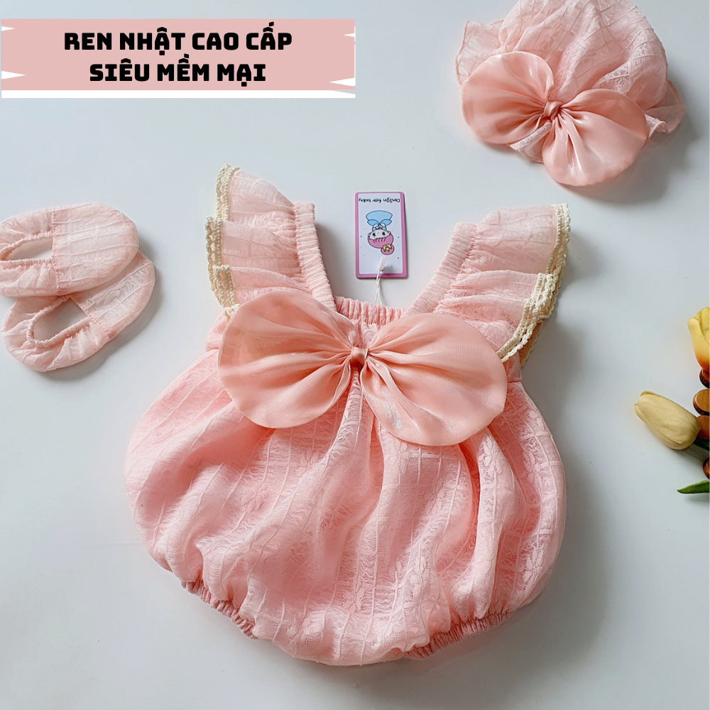 Bodysuit cho bé gái sơ sinh RIOKIDS, quần áo đầy tháng thôi nôi sát nách ren Nhật hồng xinh xắn BD140