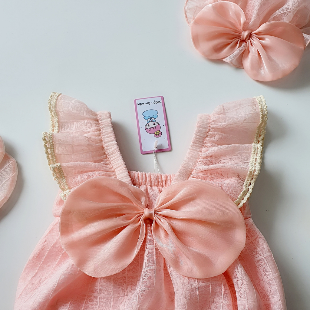 Bodysuit cho bé gái sơ sinh RIOKIDS, quần áo đầy tháng thôi nôi sát nách ren Nhật hồng xinh xắn BD140