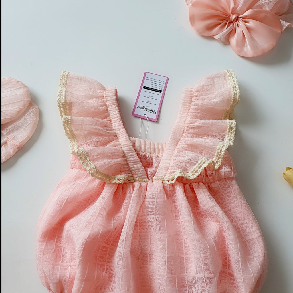 Bodysuit cho bé gái sơ sinh RIOKIDS, quần áo đầy tháng thôi nôi sát nách ren Nhật hồng xinh xắn BD140