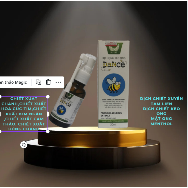 Xịt họng keo ong DANCE 30ml chiết xuất xuyên tâm liên keo ong