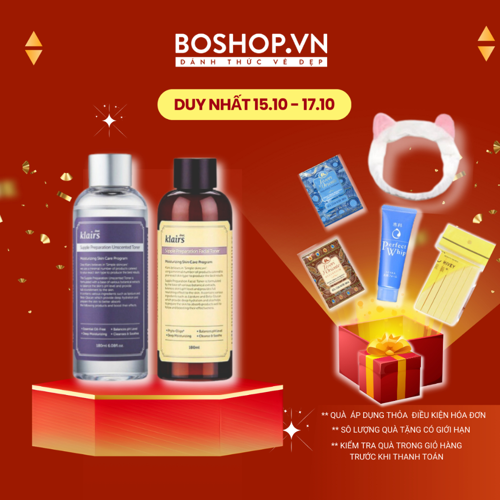 Nước Hoa Hồng Da Dầu Mụn Klairs Supple Preparation Unscented Toner 180ml