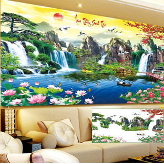 Tranh đính đá phong cảnh Lưu Thủy Sinh Tài, tranh chưa gắn đá