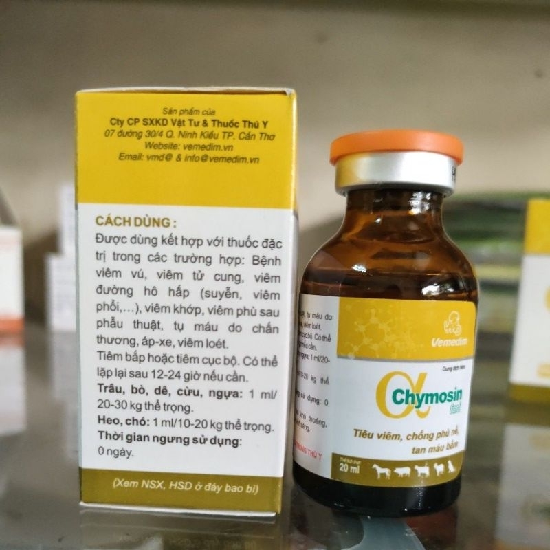 Chymosin 20ml tiêu viêm, chống phù nề, tan máu bầm cho gà chọi gà đá, lợn, trâu bò, dê cừu.