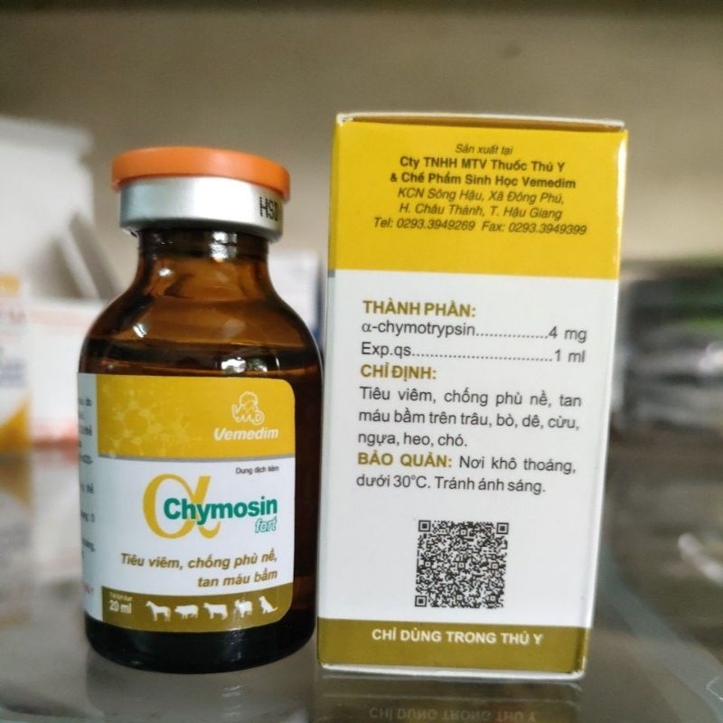 Chymosin 20ml tiêu viêm, chống phù nề, tan máu bầm cho gà chọi gà đá, lợn, trâu bò, dê cừu.