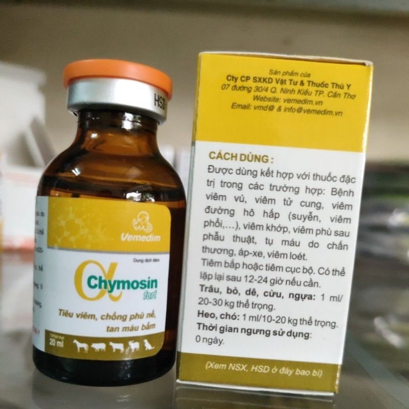 Chymosin 20ml tiêu viêm, chống phù nề, tan máu bầm cho gà chọi gà đá, lợn, trâu bò, dê cừu.