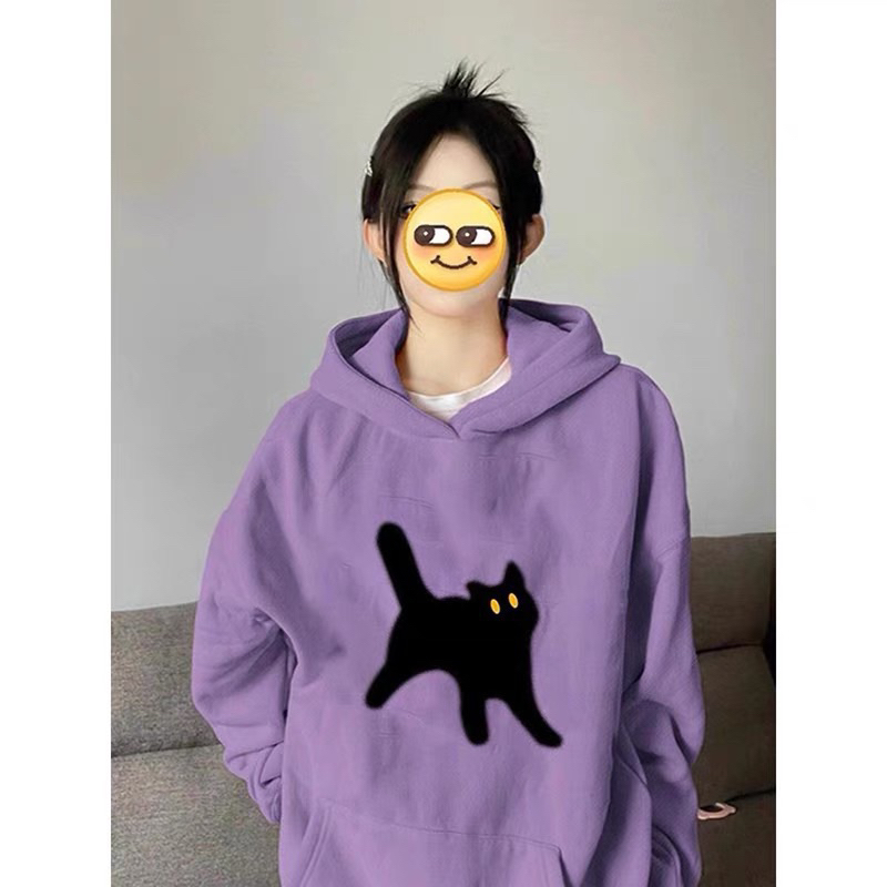 Áo hoodie tím mèo đen