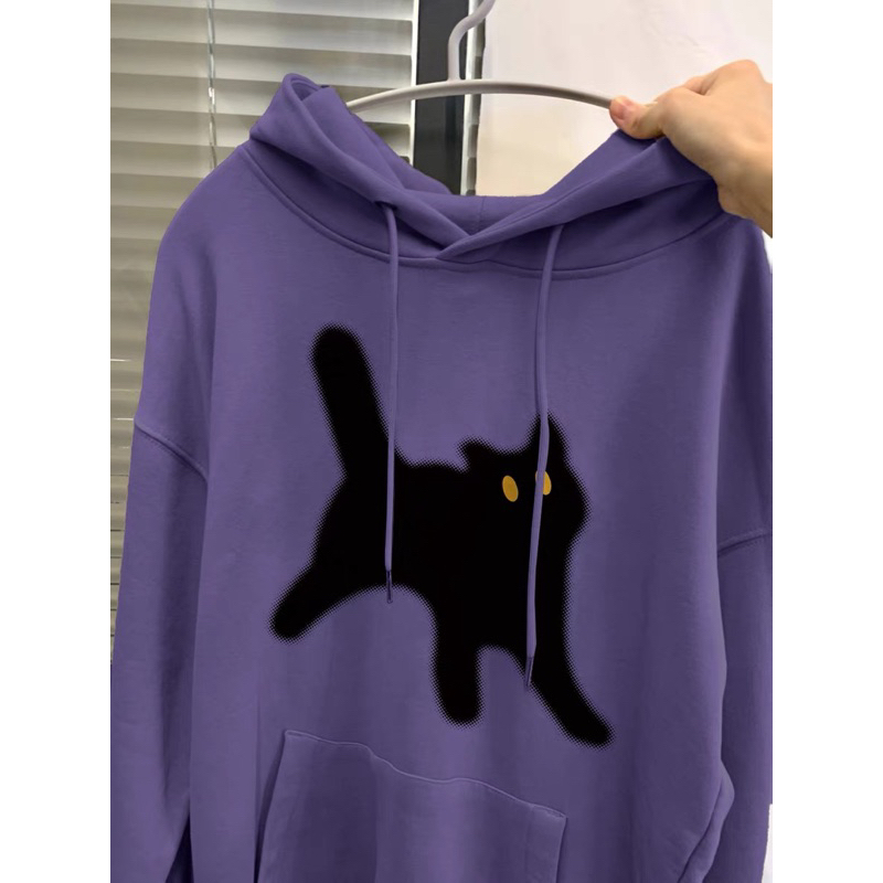Áo hoodie tím mèo đen