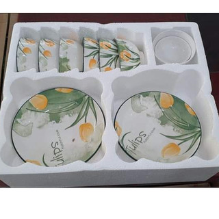 Bộ bát đĩa 10 món + kèm hộp quà tặng cao cấp gốm sứ bát tràng dày dặn hoa văn đẹp