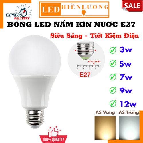 Bóng Đèn Led Tròn Kín Nước  3W 5W 7W 9W 12W  - Siêu Sáng, Siêu Tiết Kiệm Điện