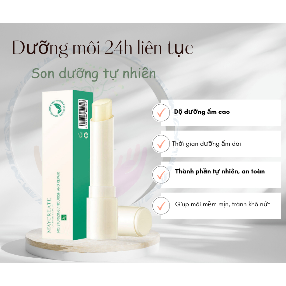 Son dưỡng sáp ong vaseline tự nhiên MAYCREATE không màu dùng cho nam nữ trẻ em- Son nền,lót dưỡng ẩm môi khô, ăn màu tốt